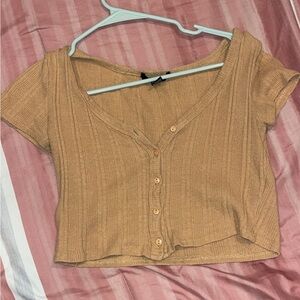 Forever 21 Tan Ribbed Crop Top Short Sleeve